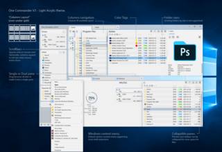 Program in light acrylic theme and columns navigation mode, showing color tags, column with folder size, and standard Windows context menu.